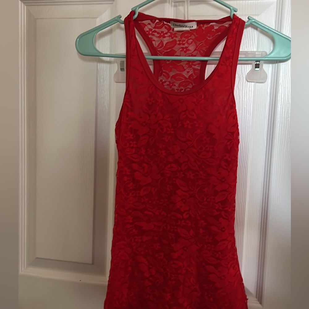 Red lace tank top